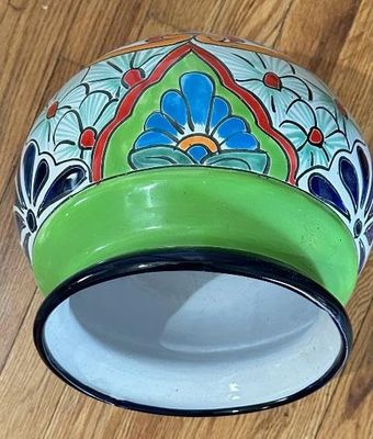 Authentic Talavera Ceramic Planter: 10-inch Green Tilted Chata Pot | Mexican Indoor/Outdoor Decor