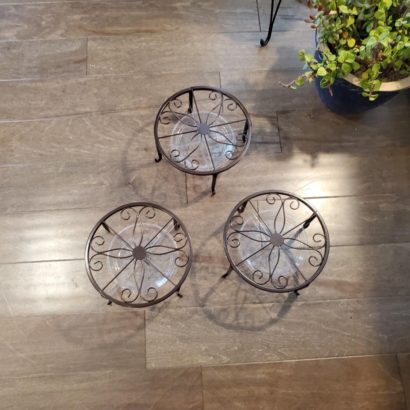 3-Pack Heavy-Duty Iron Plant Stands | Bronze Round Flower Pot Holders (9-inch, 50lb Cap.)