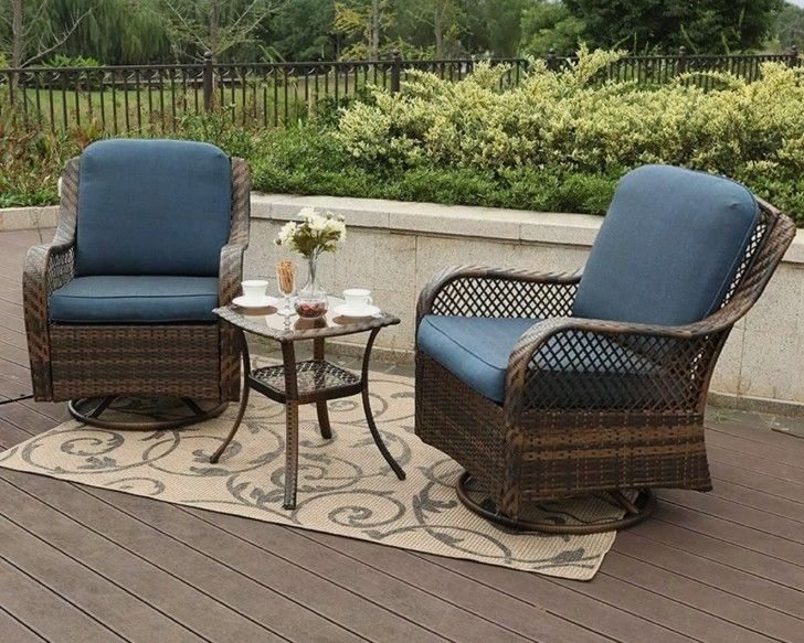3 PCS Outdoor Swivel Rocker Patio Chairs Set Furniture Sofa Rattan Chair Wicker