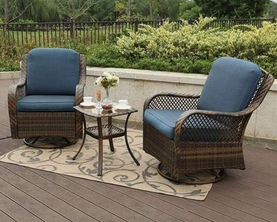 3 PCS Outdoor Swivel Rocker Patio Chairs Set Furniture Sofa Rattan Chair Wicker