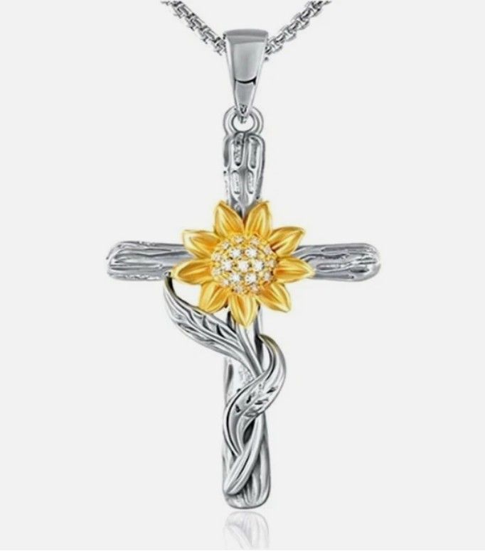 Sunflower Cross Necklace for Women You Are My Sunshine Necklace