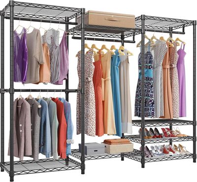 Heavy Duty Freestanding Clothes Rack | Adjustable Metal Closet with 4 Rods &amp; 8 Shelves | Max Load 890 lbs 68.9" L x 15.7" W x 76.4" H