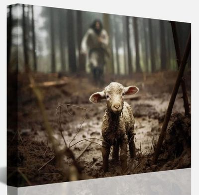 Jesus Running After Lost Lamb Picture Wall Art Canvas Print Christian Home Decor