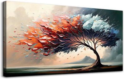 Abstract Tree Canvas Wall Art 20x40 In | Framed Landscape Prints for Living Room, Bedroom &amp; Office Decor