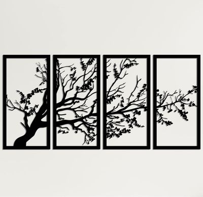 Metal Wall Art, 4 Panels Tree of Life Decor, Metal Tree Decoration, Metal Wall Hangings, Tree Sign, Home Decor, Metal Wall Decor