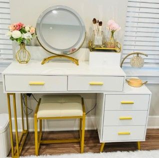 Dressing Table Vanity with Stool - Dressing Vanity Table Desk Set for Bedroom