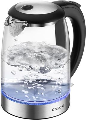 1500W BPA Free Wide Opening 1.7L Glass Tea Electric Kettle with Stainless Steel Filter and Inner Lid