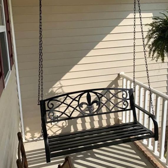 Metal Outdoor Porch Swing, Hanging Patio Bench Swing, 2 Person With Sturdy Chain