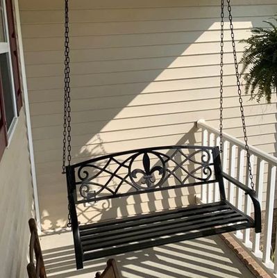 Metal Outdoor Porch Swing, Hanging Patio Bench Swing, 2 Person With Sturdy Chain