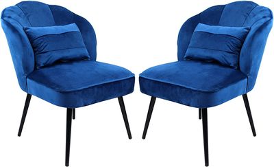 Set 2 Velvet Accent Chair Single Sofa Upholstered Leisure w/ Pillow Metal Legs