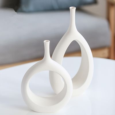 White Vase Set of 2 White Ceramic Vase for Home Decor White Decor Flower Vase White Decorative Vases for Home Decor Modern Living Room Decor Bedroom Decor Kitchen Decor Ceramic Decor