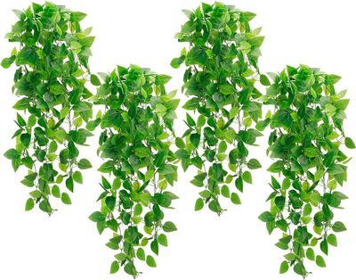 4 pcs 3.6FT Artificial Ivy Vine Hanging Plants Faux Pothos with 162 Leaves Each