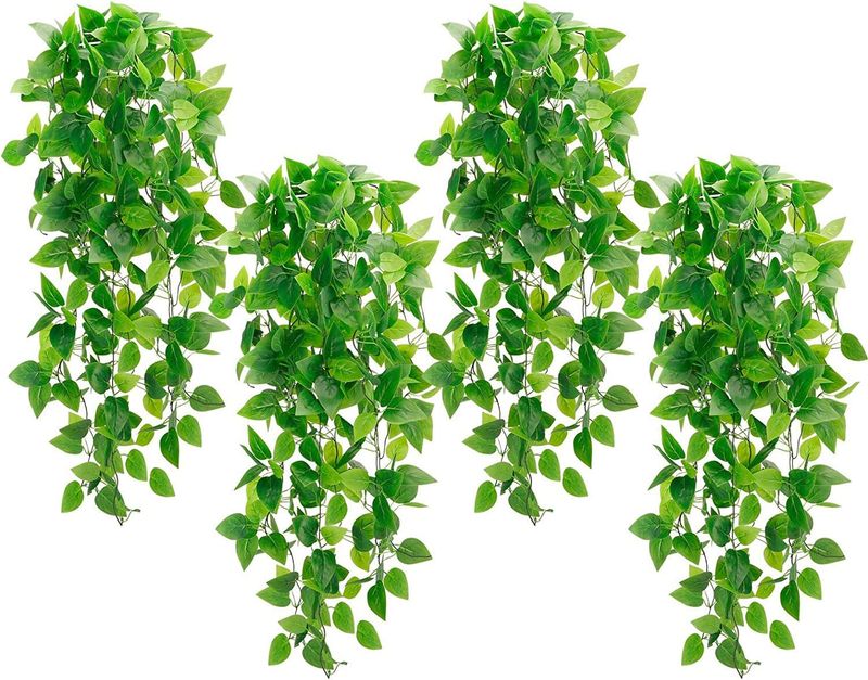 4 pcs 3.6FT Artificial Ivy Vine Hanging Plants Faux Pothos with 162 Leaves Each