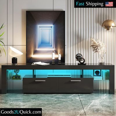 Modern 70" LED TV Stand Glossy Gaming Entertainment Center + Large Storage Drawers + Shelves