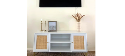 NEW 47"Modern TV Stand, Entertainment Cabinet, Media Console Matte White/Gold