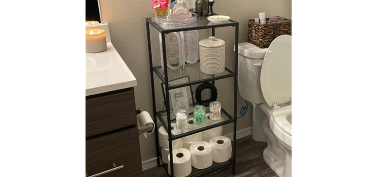 NEW 4-Tier Bookshelf, Slim Shelving Unit Tempered Glass, Steel Frame, Black