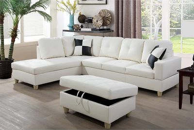 White Fine Funiture Sectional Sofa Set, 92A White Home Condo Couch Sofa