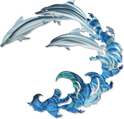 3D Metal Wall Art - Dolphin Theme Beach Wall Art - Handmade in The USA for Use Indoors or Outdoors