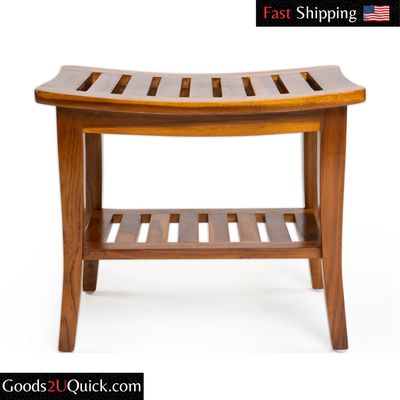Ala Teak Indoor Outdoor Patio Garden Yard Bath Shower Spa Waterproof Stool Bench Fully Assembled