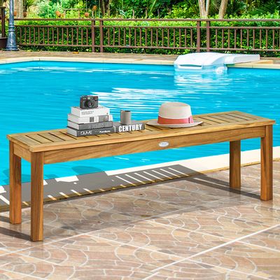 52" Outdoor Acacia Wood Dining Bench Chair with Slatted Seat for Patio Garden