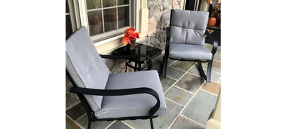 NEW 3 Piece Outdoor Rocking Chairs Bistro Set Patio Furniture Grey Cushion