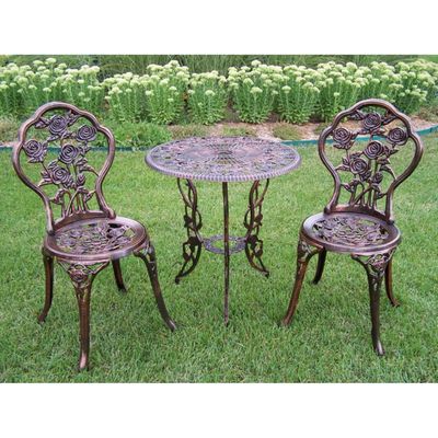 3Pcs Outdoor Patio Bistro Set w/ Rose Design, Aluminum Table Set Rust-Resistant