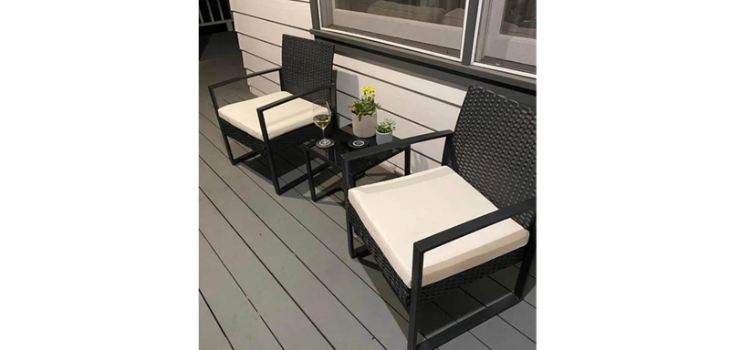 3 Piece Patio Furniture Set With Cushions, Rattan Bistro Set