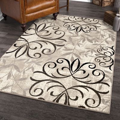 Home Accent nuanced style Soft Iron Fleur Area Rug Size 5'3" x 7'6" Indoor Living Room Bedroom