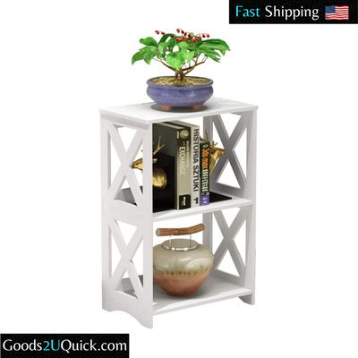Sleek 2-Tier BookShelf Sturdy Bookcase MultiPurpose End Table Great For Living Room Nursery Office, White