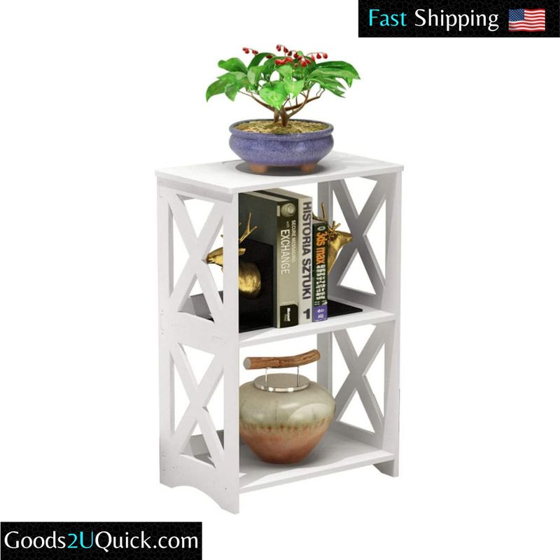 Sleek 2-Tier BookShelf Sturdy Bookcase MultiPurpose End Table Great For Living Room Nursery Office, White
