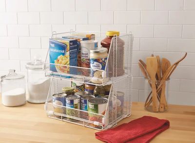 2-Pack Stackable Wire Mesh Storage Bins, 14.8 x 11.3 x 8.9 inches, White