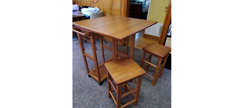 3 Piece Kitchen Island Set With 2 Tucked Away Stools, Space Saver Dining Set