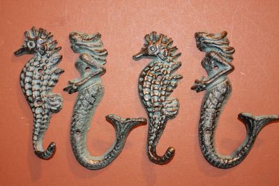 4) Mermaid Seahorse Christmas Gift - Cast Iron Wall Hooks,  BL42, N25
