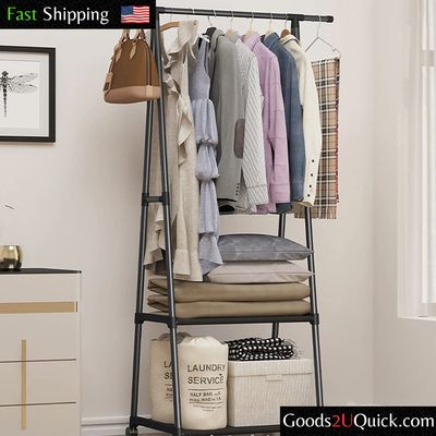 Heavy Duty Clothing Garment Rack Rolling Clothes Organizer Double Rails w/ Wheel