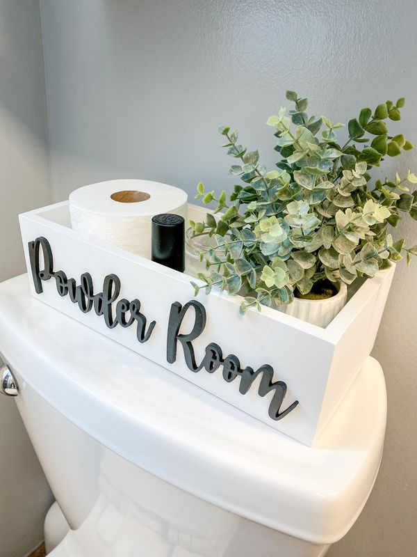 Powder Room | Funny Bathroom Decor | Toilet Paper Holder | Bathroom Decor | Wooden Bathroom Box, 3D Lettering | Housewarming Gift