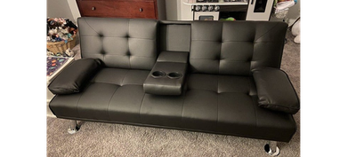 Sofa Bed Futon Couch Modern Convertible Folding Recliner With 2 Cup Holders