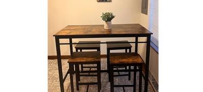 NEW 5 Piece Dining Table Set Counter Height Dinner Table w/ 4 Bar Stool Brown