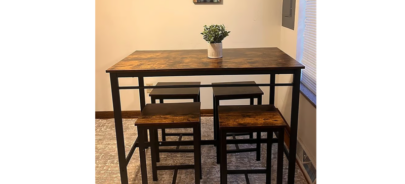 NEW 5 Piece Dining Table Set Counter Height Dinner Table w/ 4 Bar Stool Brown