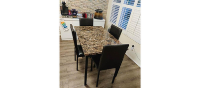 5 Piece Dining Room Set, Metal Dinette Set Set With Faux Marble Top And 4 Chairs