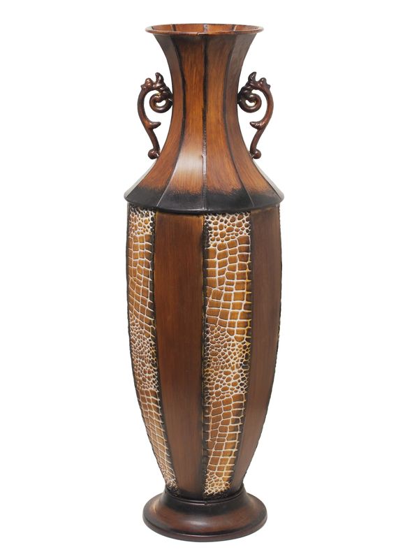 Home accent indoor Hosley Decorative Brown Embossed Iron Tall Floor Vase, 26" High