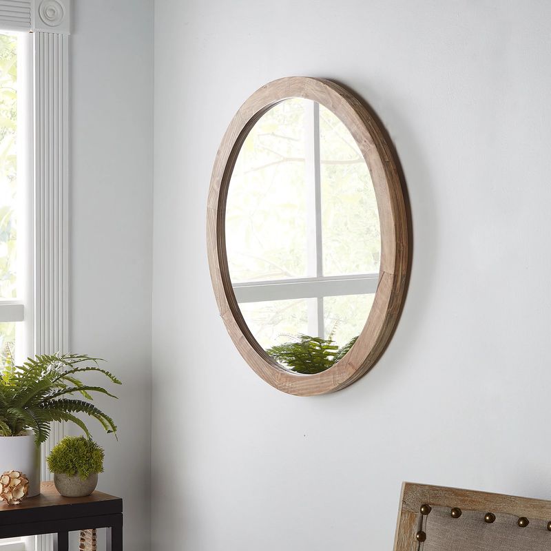 Home accent decor decorative Modern Farmhouse 24" Round Wood Wall Mirror, Gray