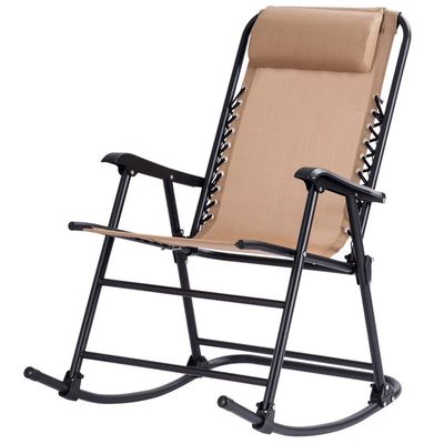 Folding Zero Gravity Rocking Chair Rocker Porch Outdoor Patio Headrest Beige