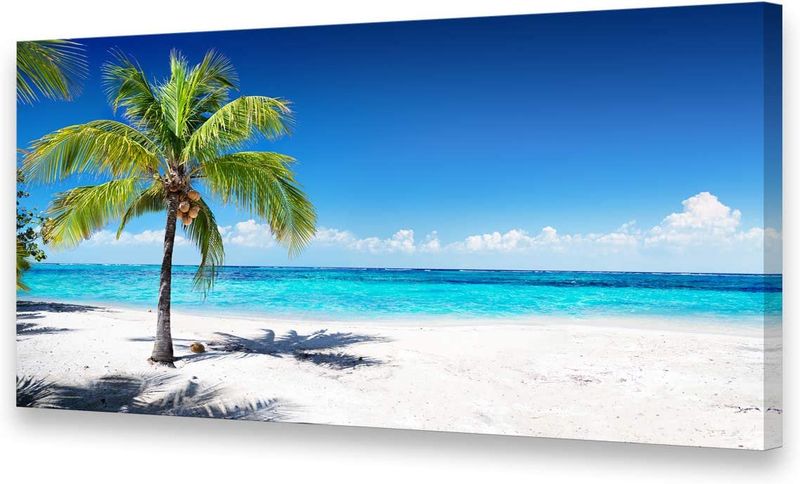 Baisuart-Large Canvas Wall Art Summer Ocean Waves Coconut Trees on Sands Beach Seascape Painting Sea Nature Pictures for Living Room Home Office Wall Decor Artwork Baisuart-Large Canvas Wall Art Summer Ocean Waves Coconut Trees on Sands Beach Seascape Painting Sea Nature Pictures for Living Room Home Office Wall Decor Artwork