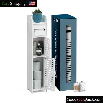 Bathroom Storage Cabinet Floor Standing Toilet Paper Organizer Shelves with Door