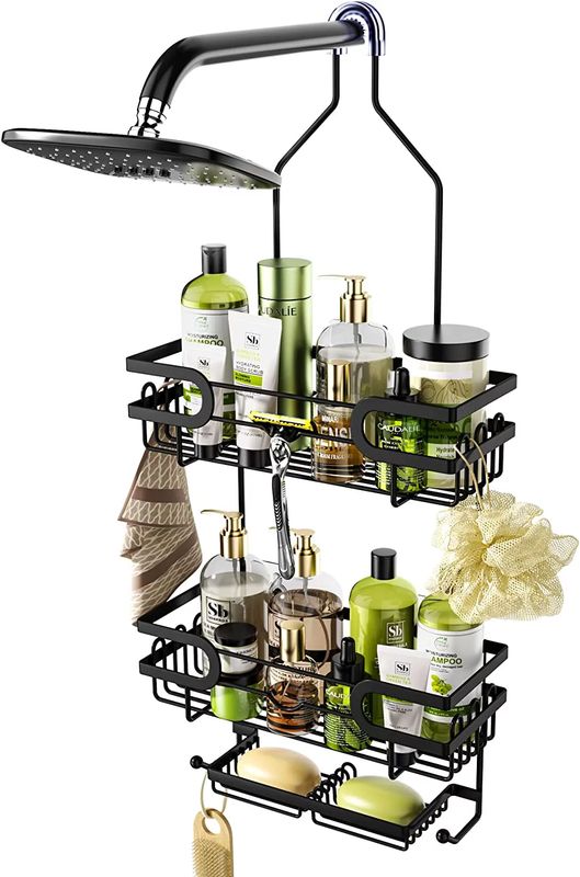 HapiRm over the Shower Caddy with 2 Basket Shelves, Hanging Shower Organizer with 2 Soap Rack, over the Shower Head with 14 Hooks, No Drilling Rustproof Stinless Steel Caddies for Bathroom - Black HapiRm over the Shower Caddy with 2 Basket Shelves, Hanging Shower Organizer with 2 Soap Rack, over the Shower Head with 14 Hooks, No Drilling Rustproof Stinless Steel Caddies for Bathroom - Black