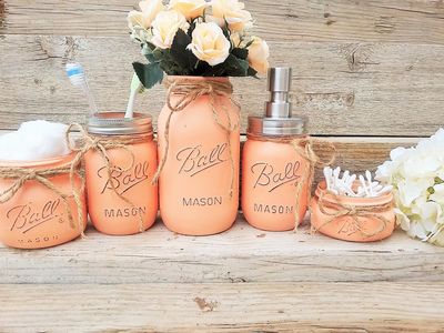 Mason Jar Bathroom Decor, Peach Bathroom Set, Painted Mason Jar Bathroom Set, Bathroom Set, Bathroom Decor, Peach Bathroom Decor, Mason Jars Mason Jar Bathroom Decor, Peach Bathroom Set, Painted Mason Jar Bathroom Set, Bathroom Set, Bathroom Decor, Peach Bathroom Decor, Mason Jars