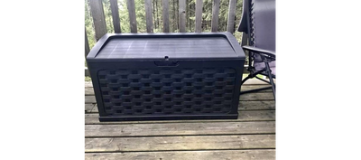 88 Gallon Plastic Deck Box Wicker Design Lockable With Wheels Weather Resistant