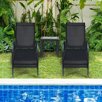 Goods2UQuick Set of 2 Patio Lounge Chairs Sling Chaise Lounge Recliner Adjustable