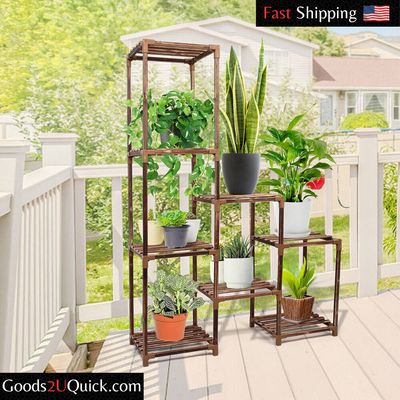 Extra Large Multi Tier Wood Flower Rack Plant Stand Bonsai Shelf Indoor Outdoor