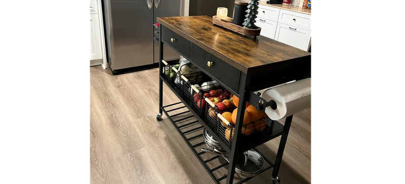 NEW 3 Tier Kitchen Island Cart Microwave Stand 2 Drawer Towel Bar Spice Holder